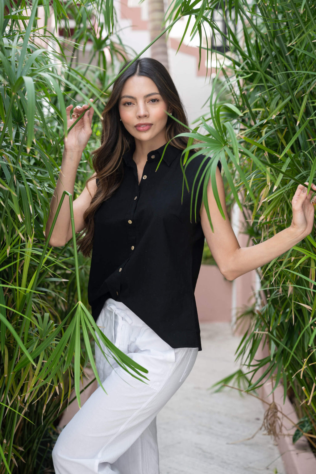 Cotton Natural Women's Aria Black Sleeveless Top
