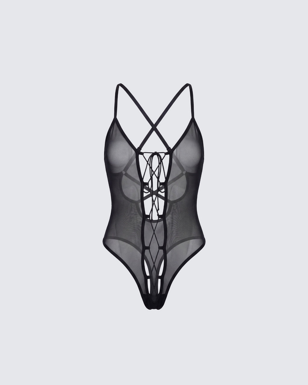 Finesse Autumn Black Mesh Lace Up Bodysuit