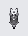 Finesse Autumn Black Mesh Lace Up Bodysuit