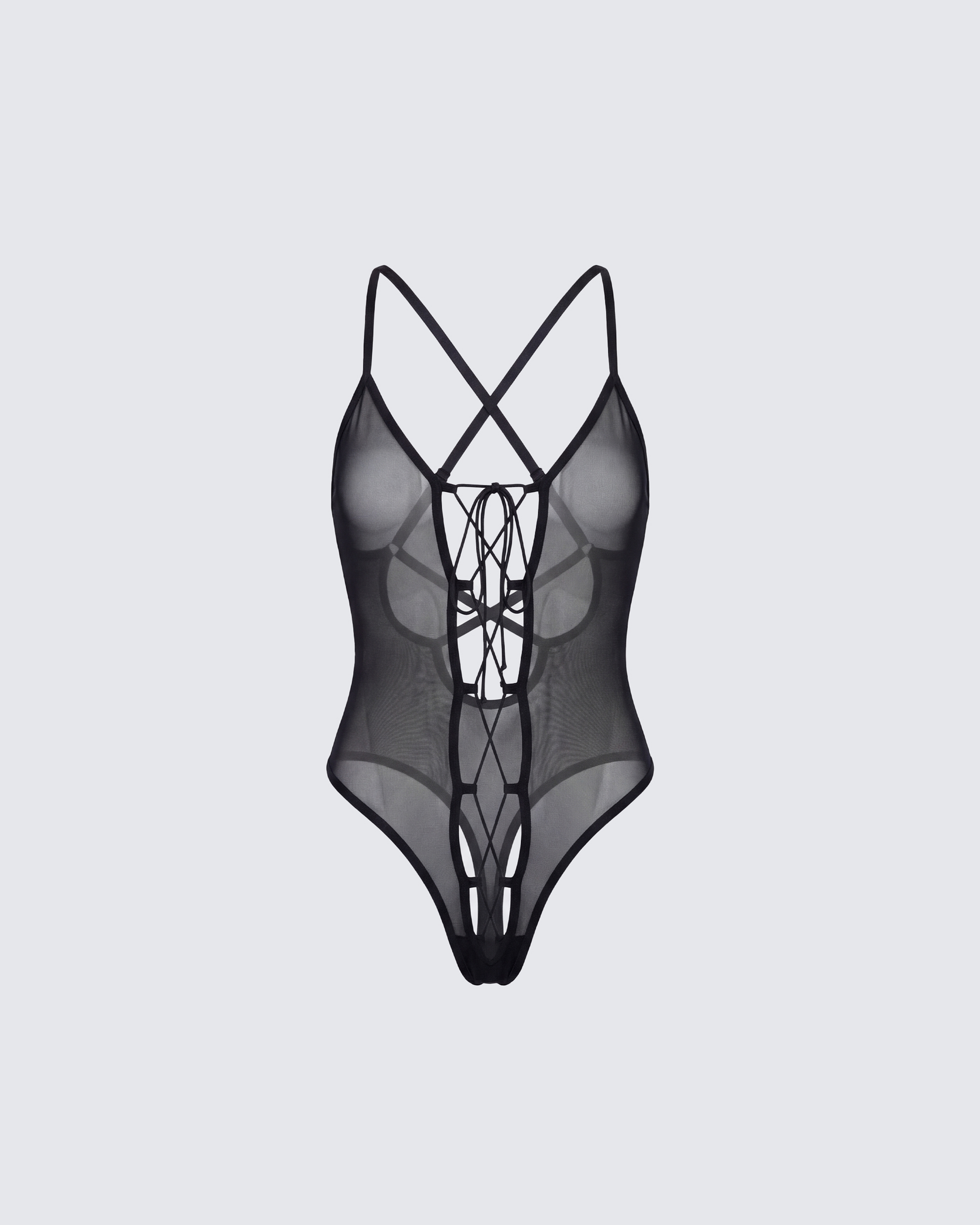 Finesse Autumn Black Mesh Lace Up Bodysuit