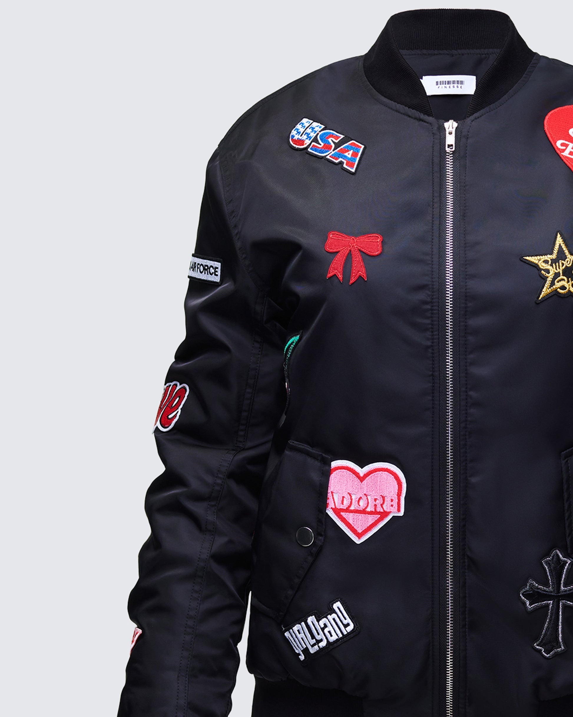 Finesse Becky Black Multi Patch Bomber