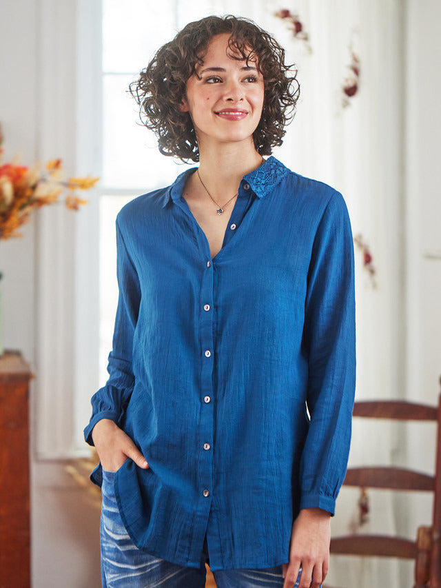 April Cornell Bostonian Blouse - Cadet Blue