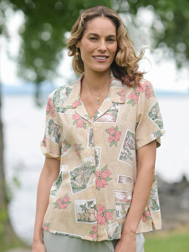 April Cornell Postcard Camp Blouse - Antique