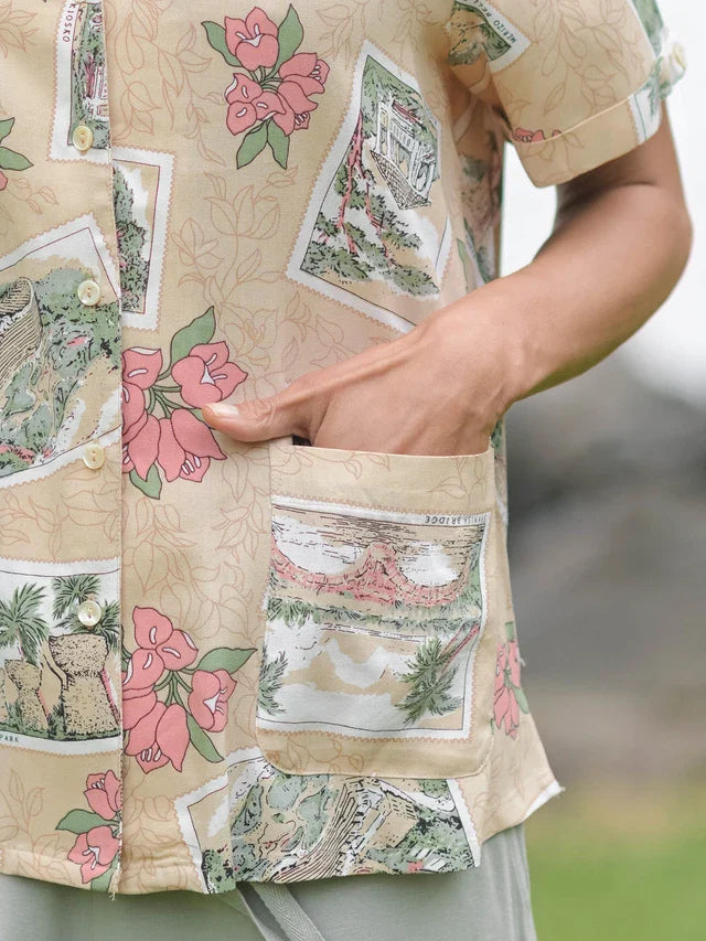 April Cornell Postcard Camp Blouse - Antique
