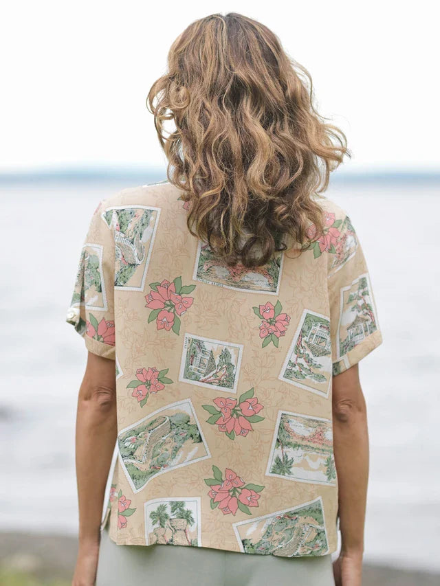 April Cornell Postcard Camp Blouse - Antique