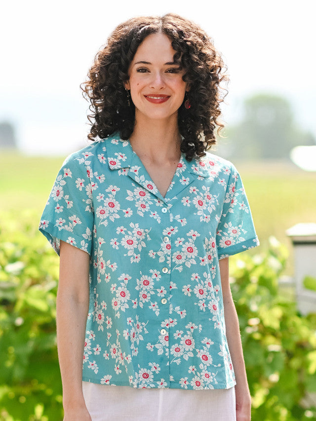 April Cornell Daisy Camp Blouse - Aqua