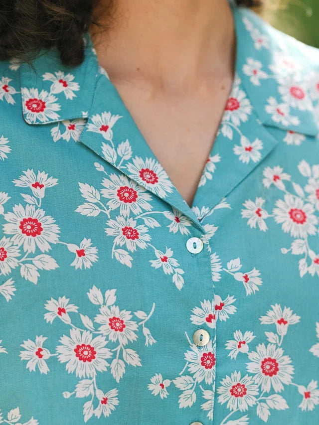 April Cornell Daisy Camp Blouse - Aqua