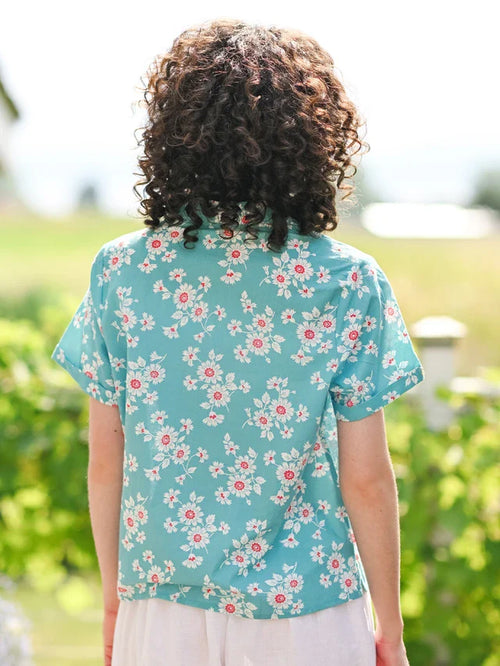 April Cornell Daisy Camp Blouse - Aqua