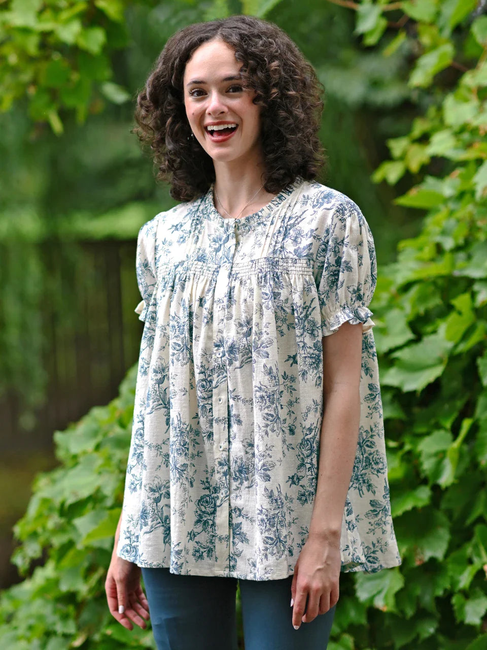 April Cornell Dancing Rose Smock Blouse - Ecru