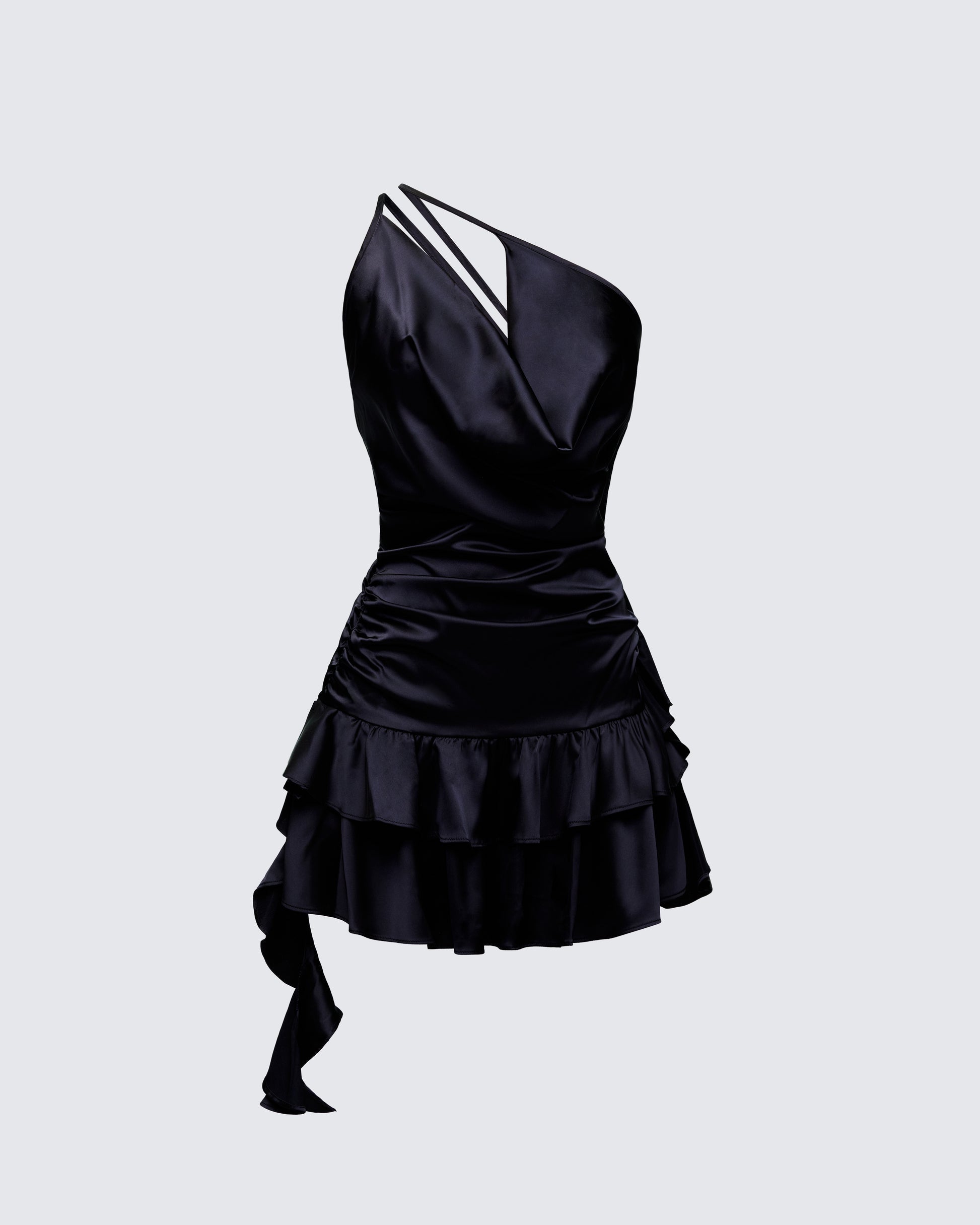 Candelaria Black Asymmetric Ruffle Mini Dress