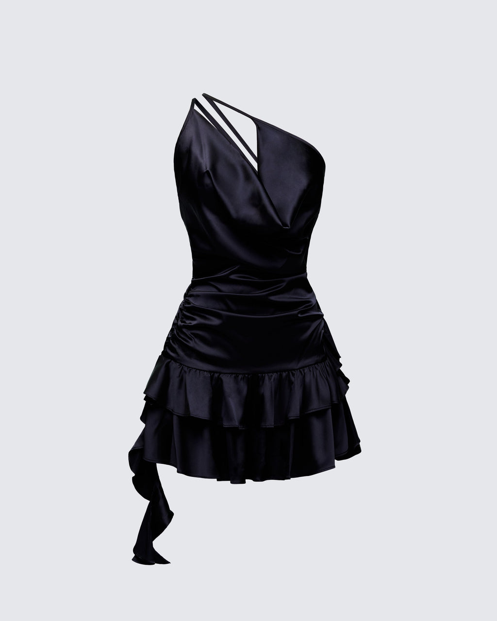 Finesse Candelaria Black Asymmetric Ruffle Mini Dress