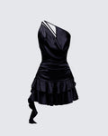 Finesse Candelaria Black Asymmetric Ruffle Mini Dress