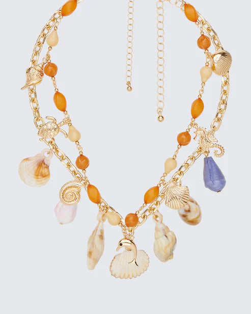 Finesse Chantara Gold MultI Shell Charm Necklace