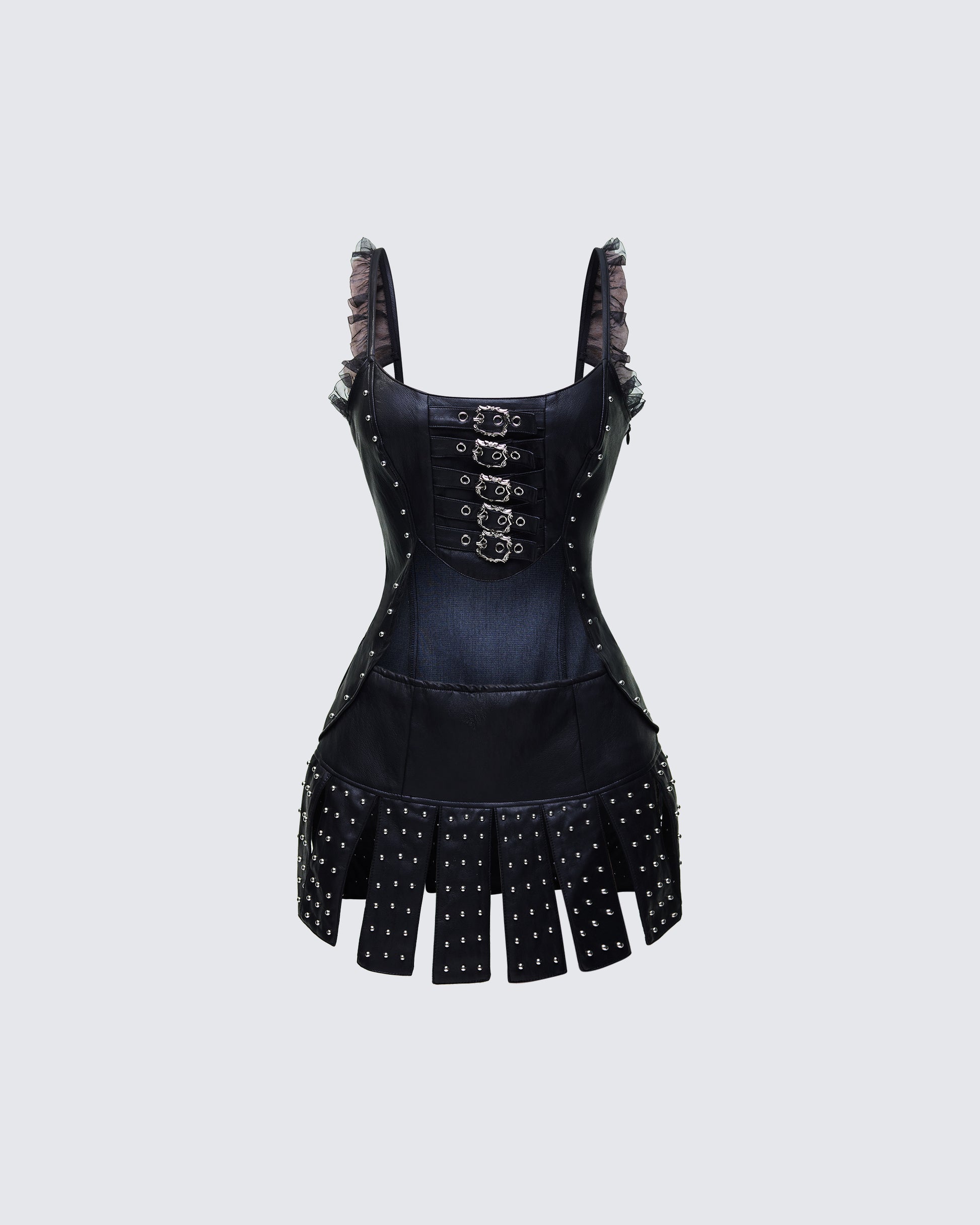 Finesse Cirelle Black Vegan Leather Mini Dress