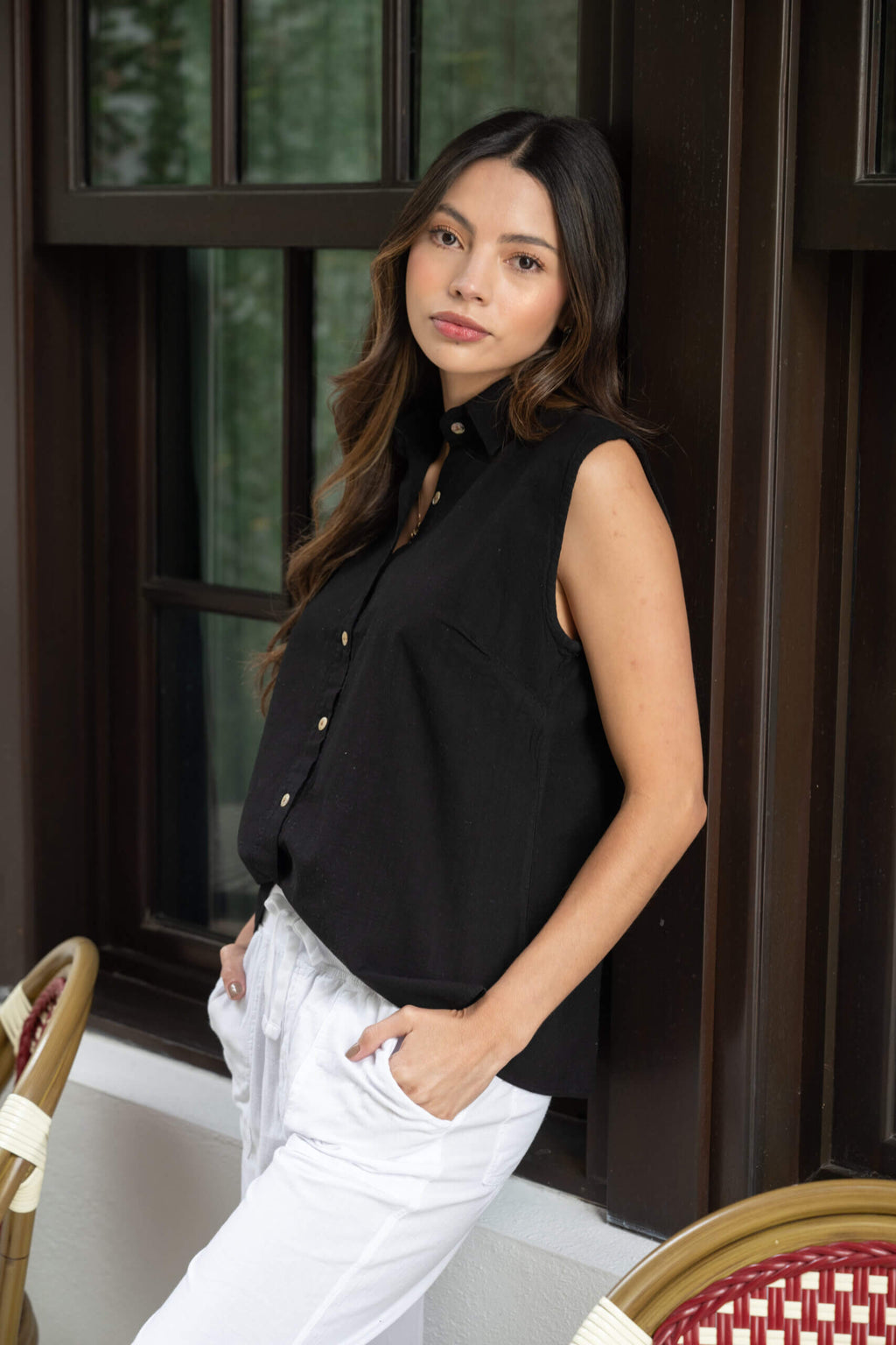 Cotton Natural Women's Aria Black Sleeveless Top