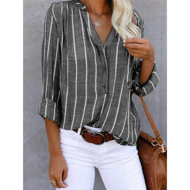 Nabalu Vaelith | Women’s Striped Long Sleeve Casual Button Blouse