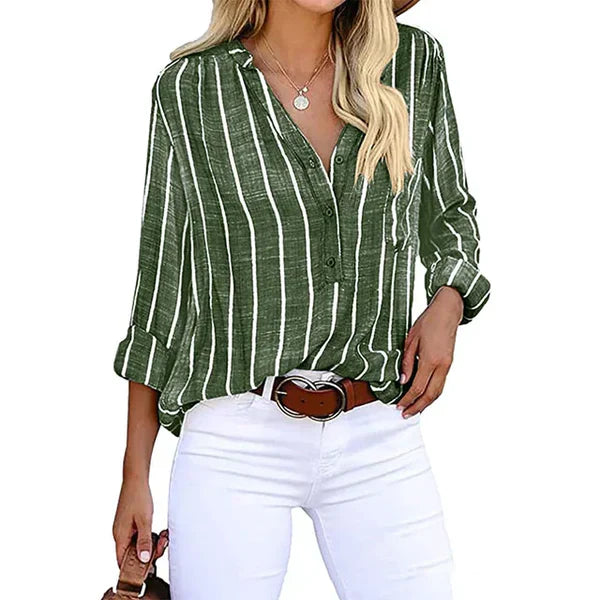 Nabalu Vaelith | Women’s Striped Long Sleeve Casual Button Blouse