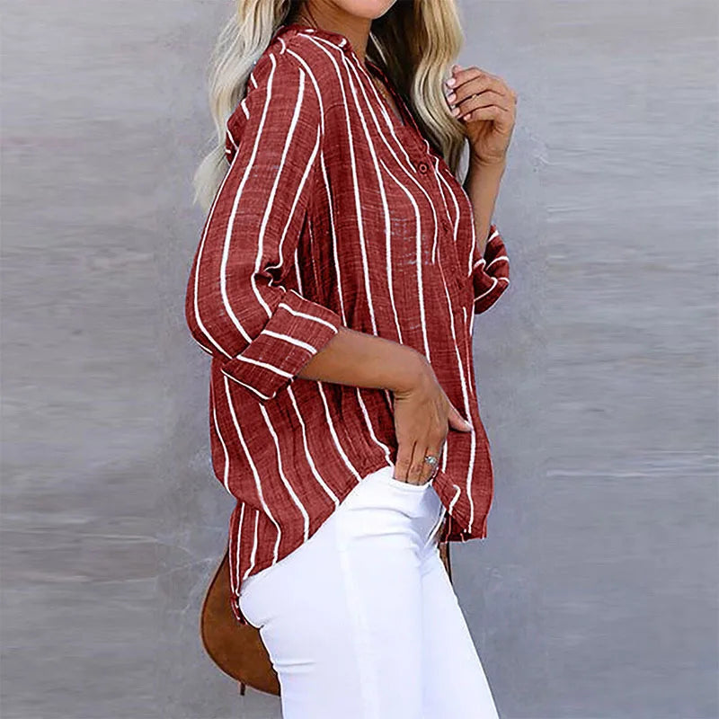 Nabalu Vaelith | Women’s Striped Long Sleeve Casual Button Blouse