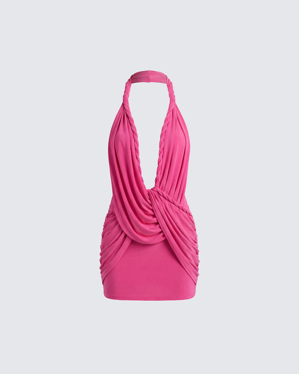 Finesse Clair Pink Plunge Drape Mini Dress