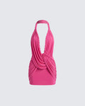 Finesse Clair Pink Plunge Drape Mini Dress
