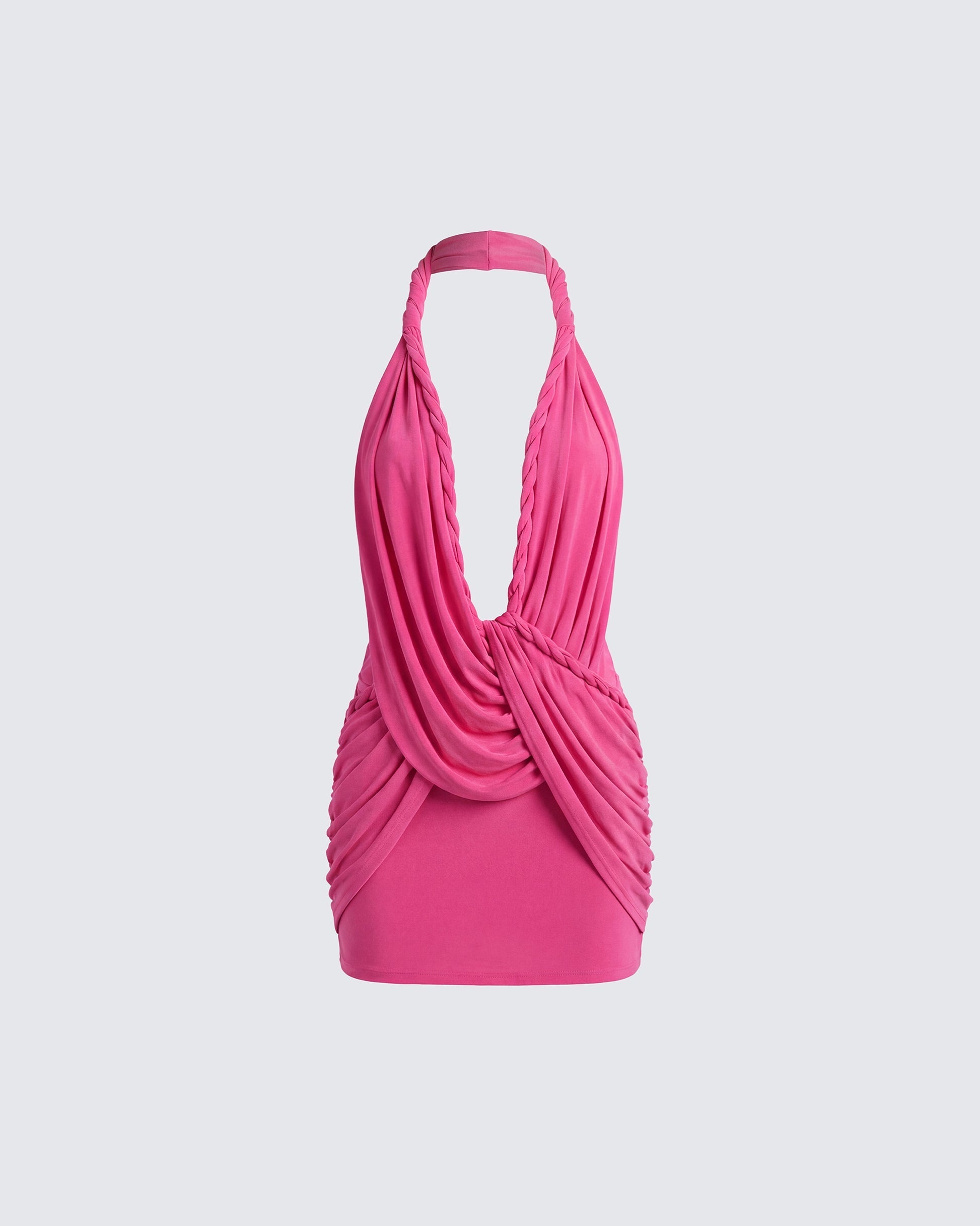 Finesse Clair Pink Plunge Drape Mini Dress