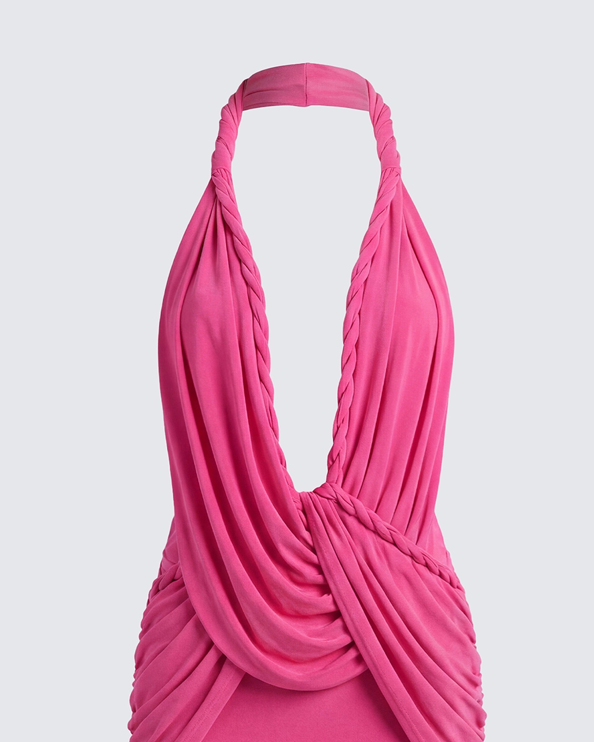 Finesse Clair Pink Plunge Drape Mini Dress