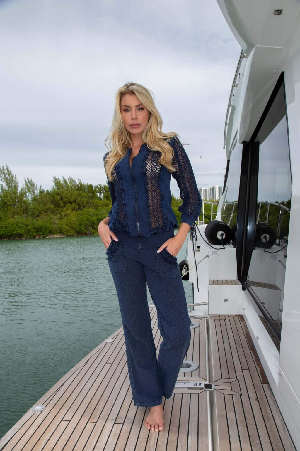 Cotton Natural Women's Seaside Midnight Blue Jacket