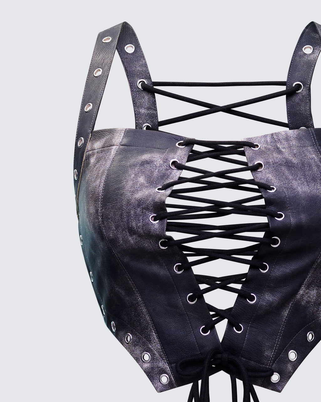Finesse Danira Black Vegan Leather Backless Corset Top