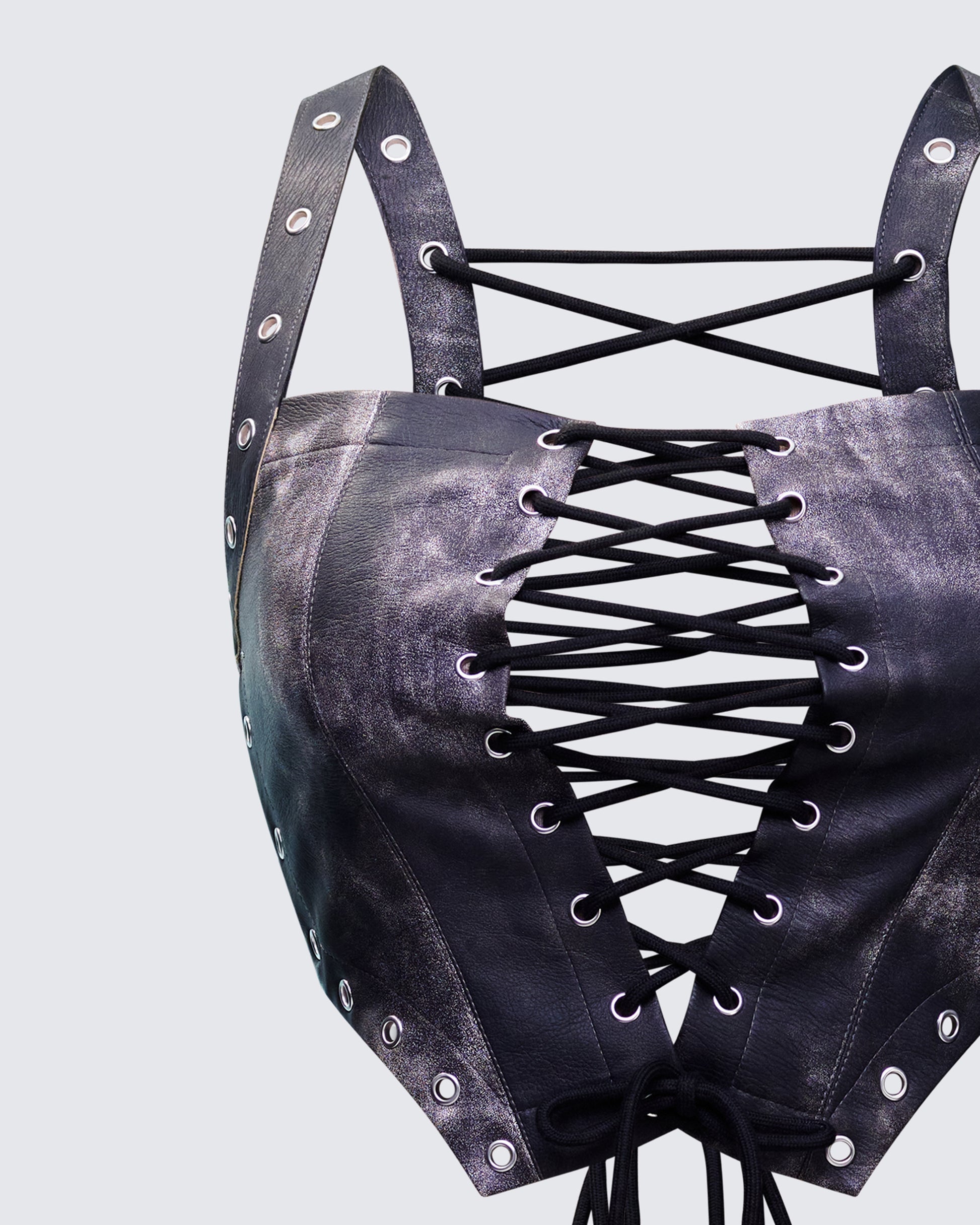 Finesse Danira Black Vegan Leather Backless Corset Top