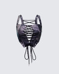 Finesse Danira Black Vegan Leather Backless Corset Top