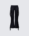 Finesse Delilah Black Denim Fringe Jeans