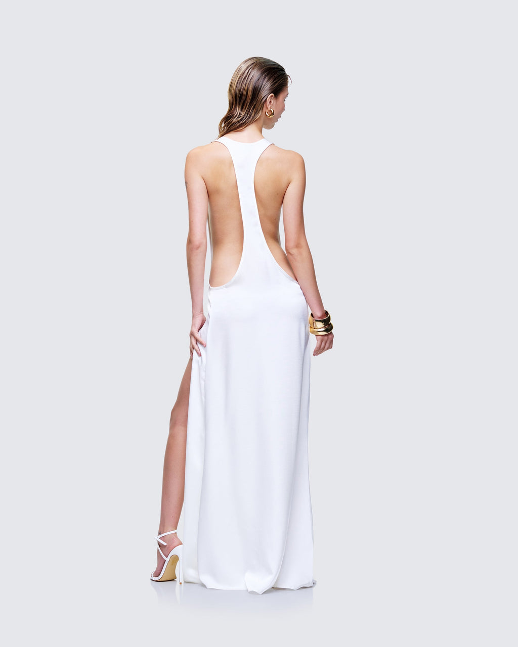 Finesse Dessa White Satin Racer Detail Maxi Dress