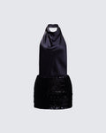 Finesse Dot Black Sequin Open Back Mini Dress