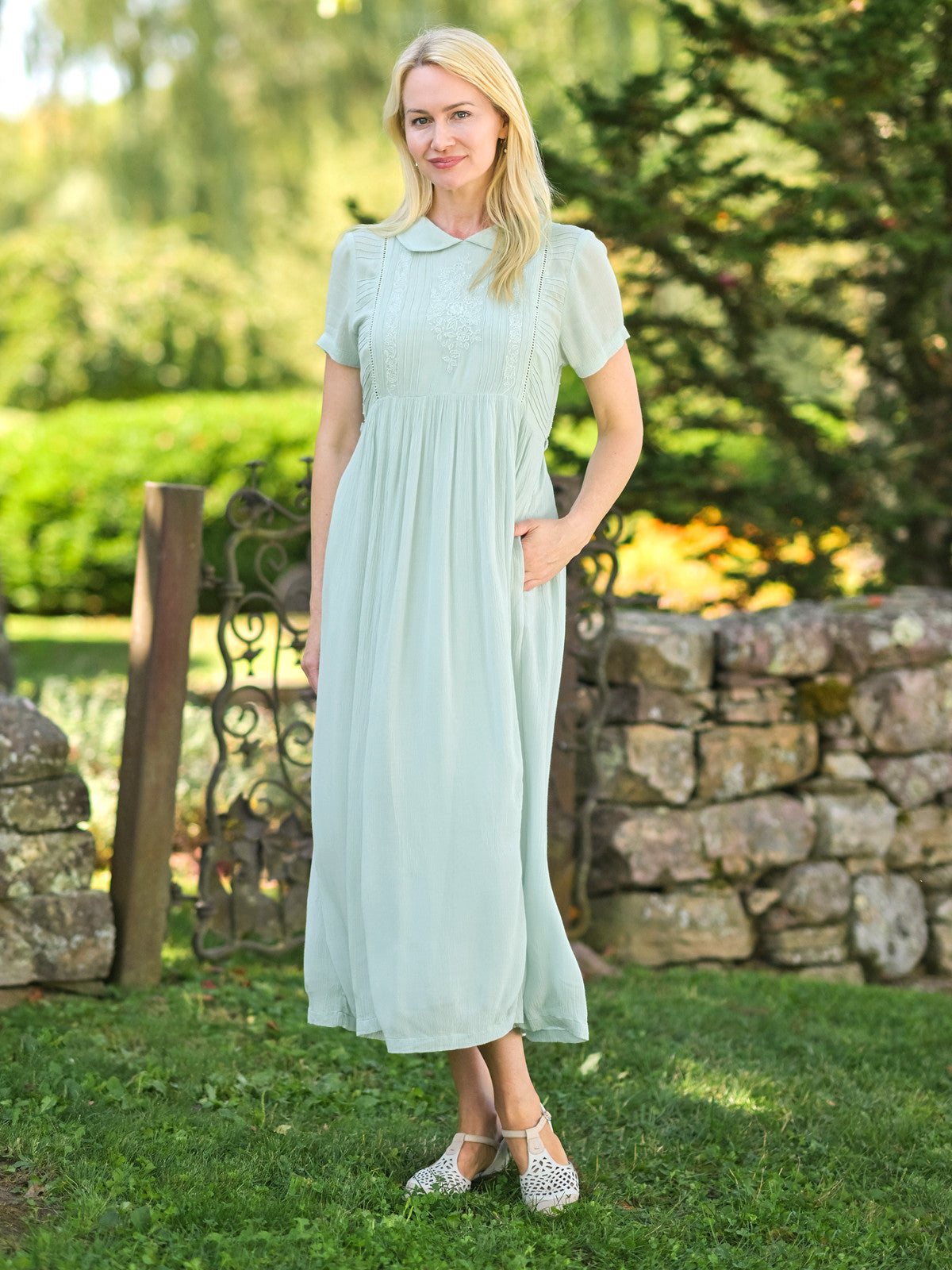 April Cornell Folklore Dress - Soft Aqua