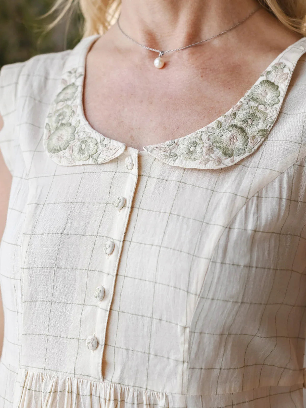 April Cornell Chalet Check Tea Dress - Dark Ecru Sage