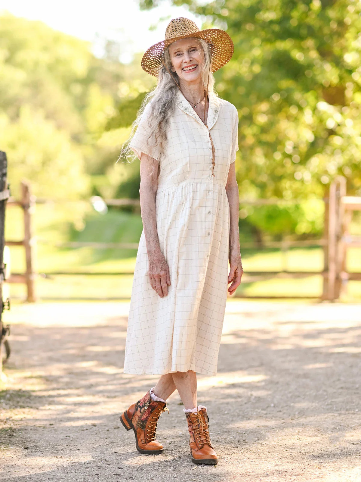 April Cornell Chalet Check Classic Dress - Dark Ecru Sage