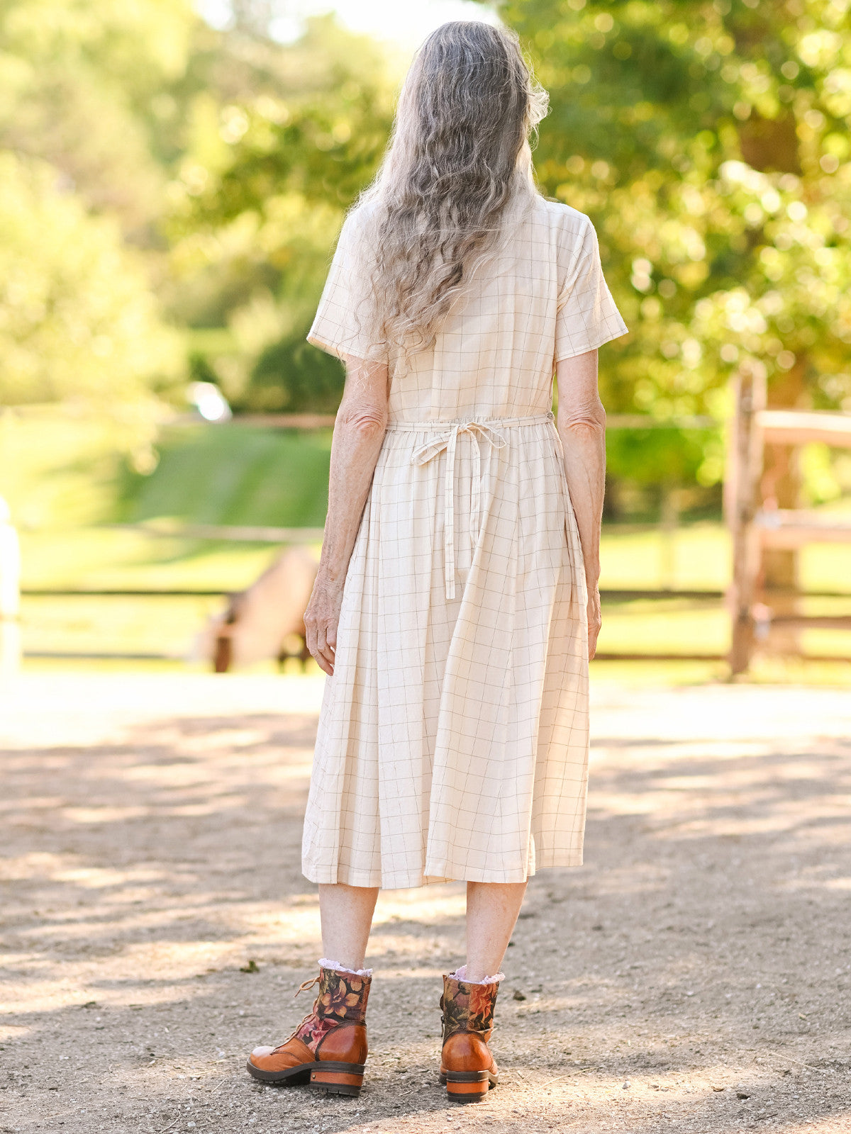 April Cornell Chalet Check Classic Dress - Dark Ecru Sage