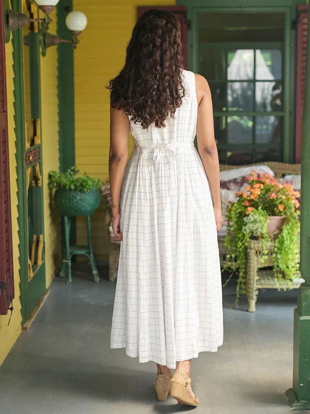 April Cornell Charlotte Check Embroidered Dress - Plum Check