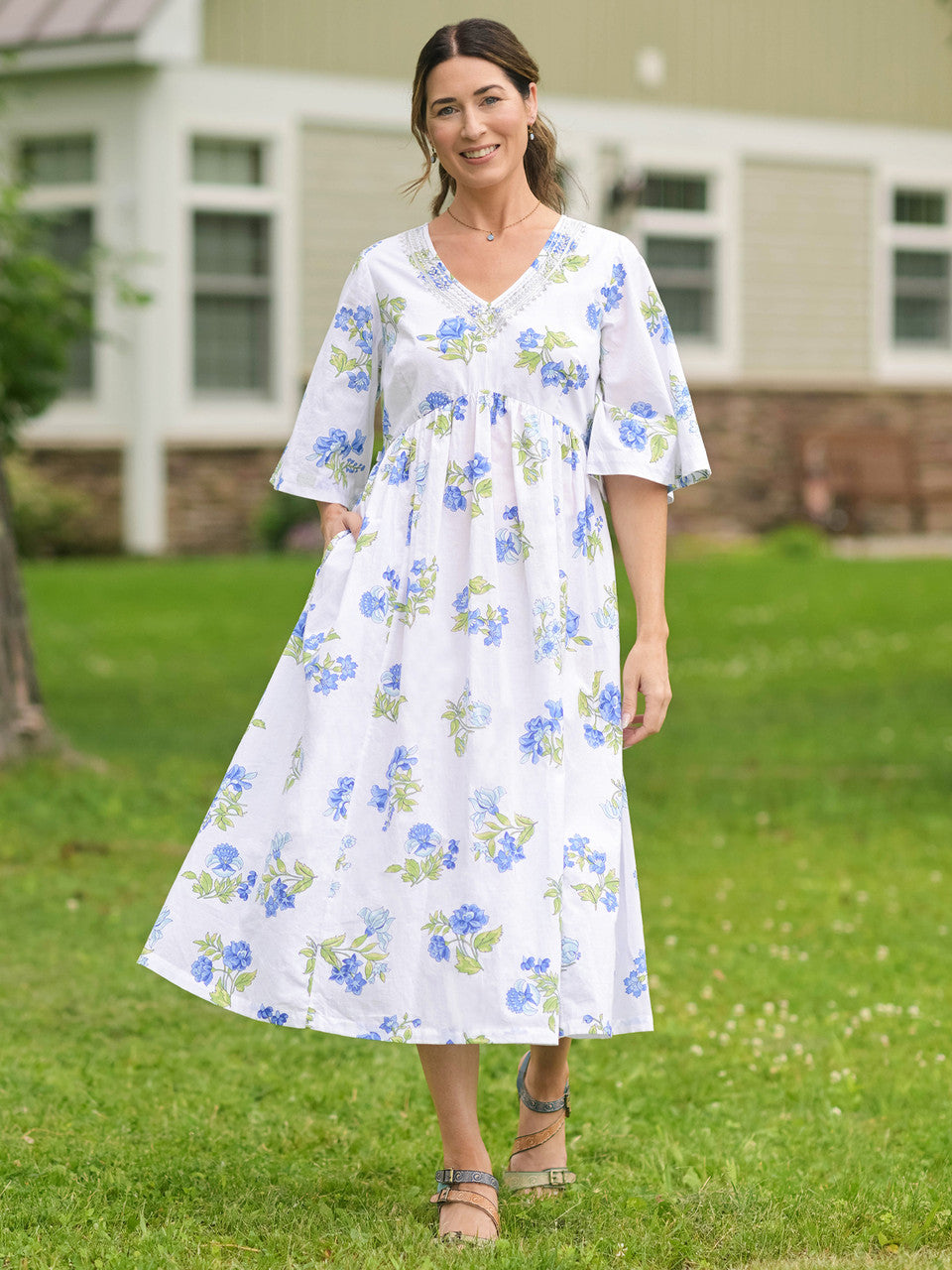 April Cornell Scotia Dress - White Blue
