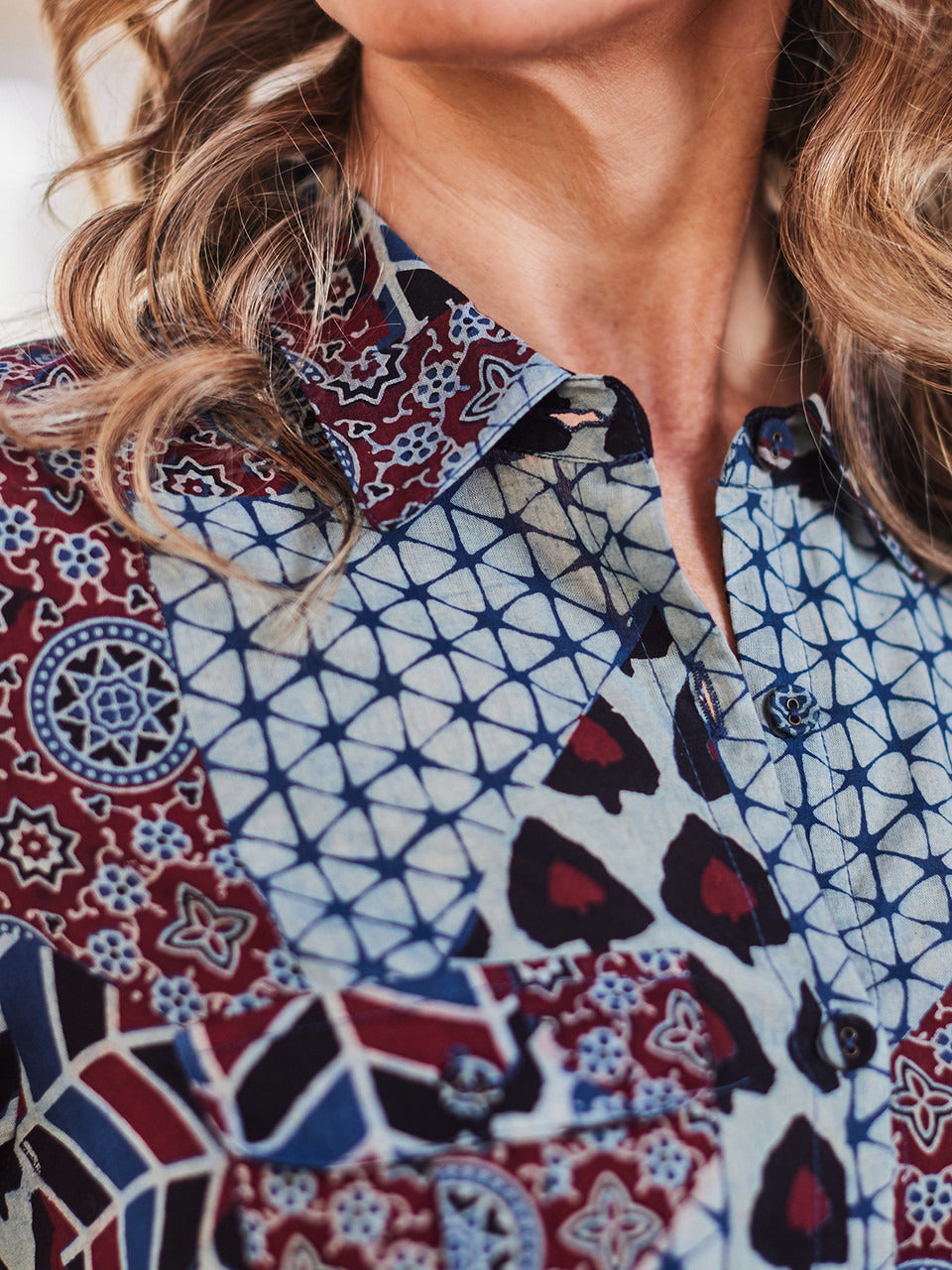 April Cornell Indigo Patchwork Shirtdress