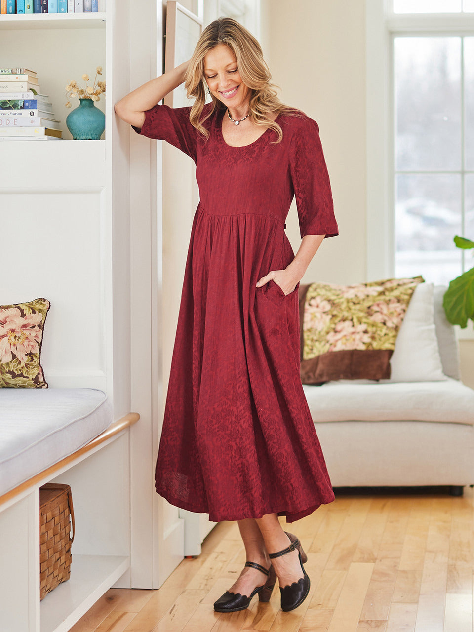 April Cornell Jacquard Court Dress - Rich Red