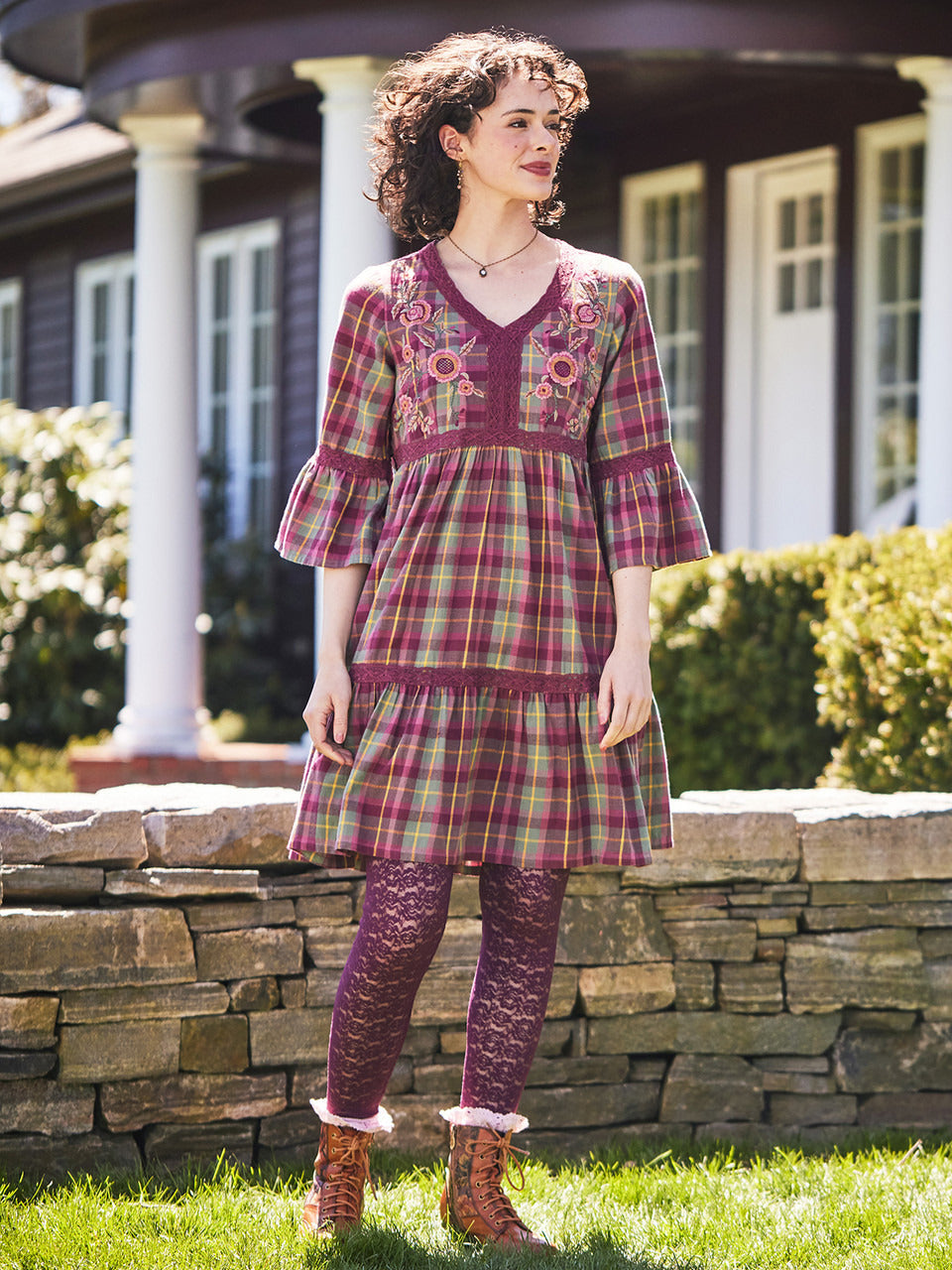 April Cornell Plumberry Plaid Short Dress