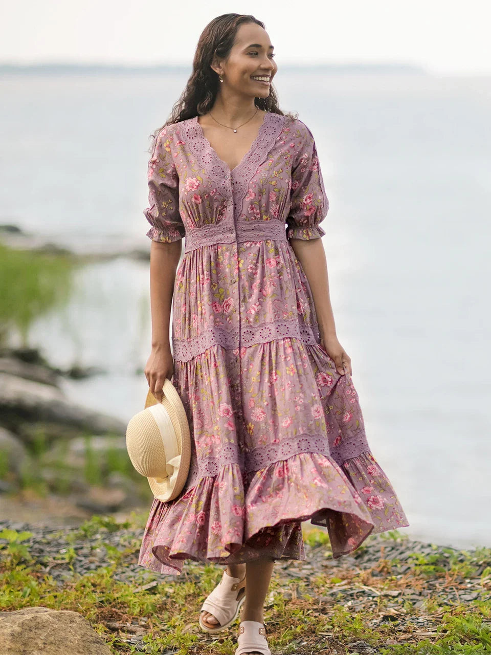 April Cornell Sunday Rose Prairie Dress - Amethyst