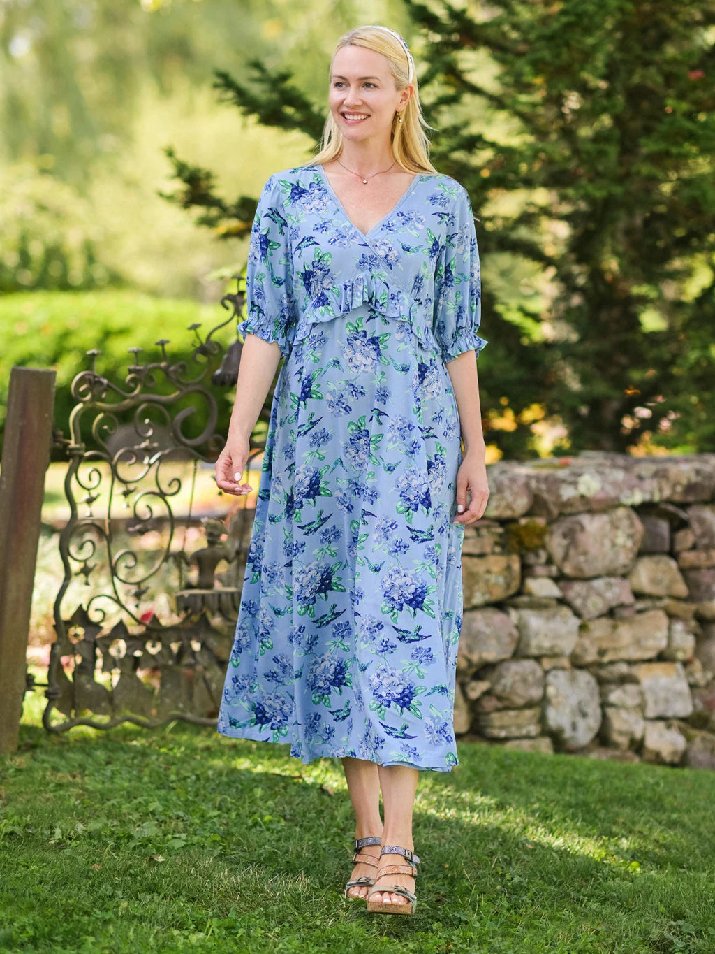 April Cornell Valley of Flowers Dress - Sky Blue