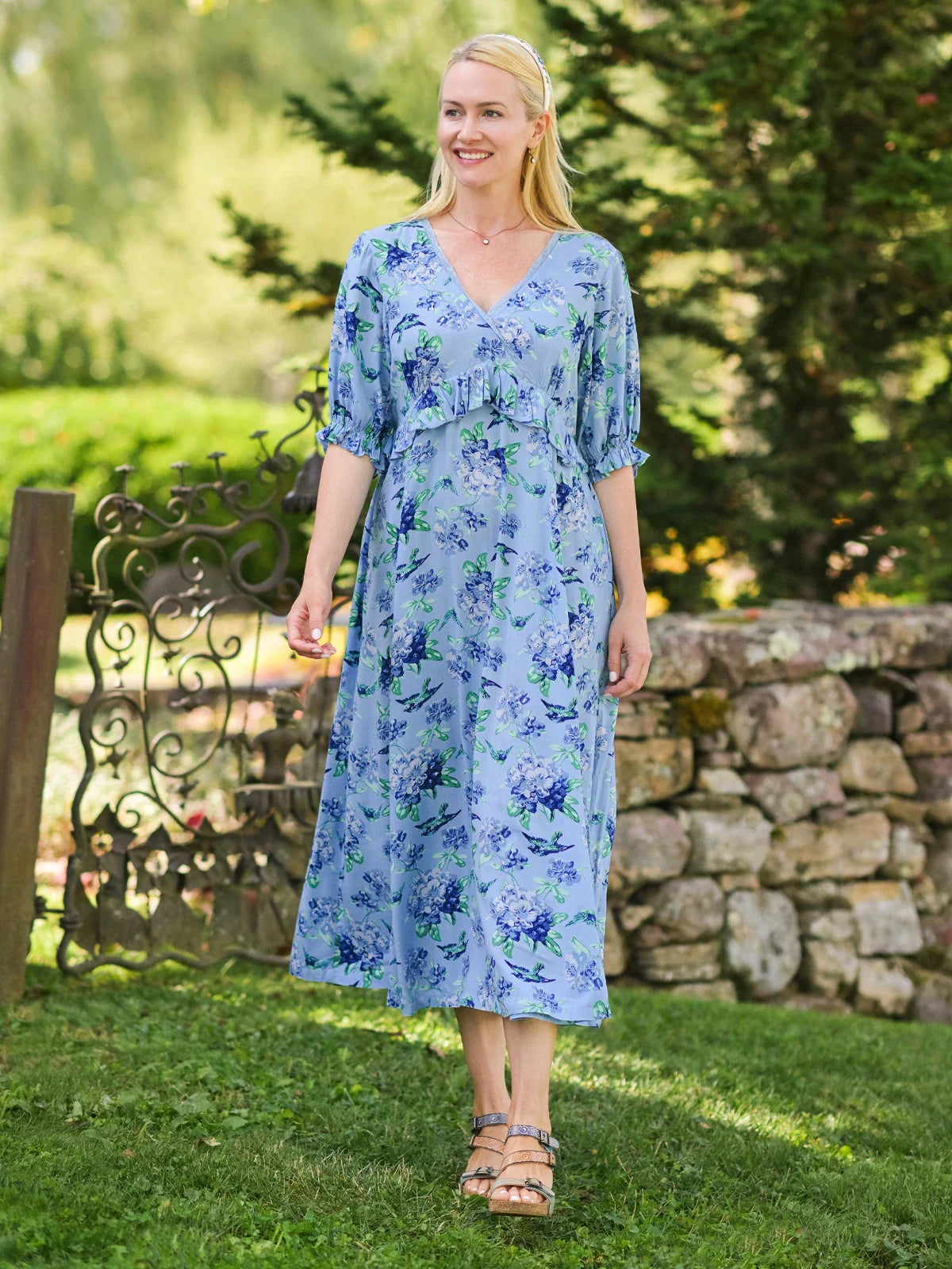 April Cornell Valley of Flowers Dress - Sky Blue