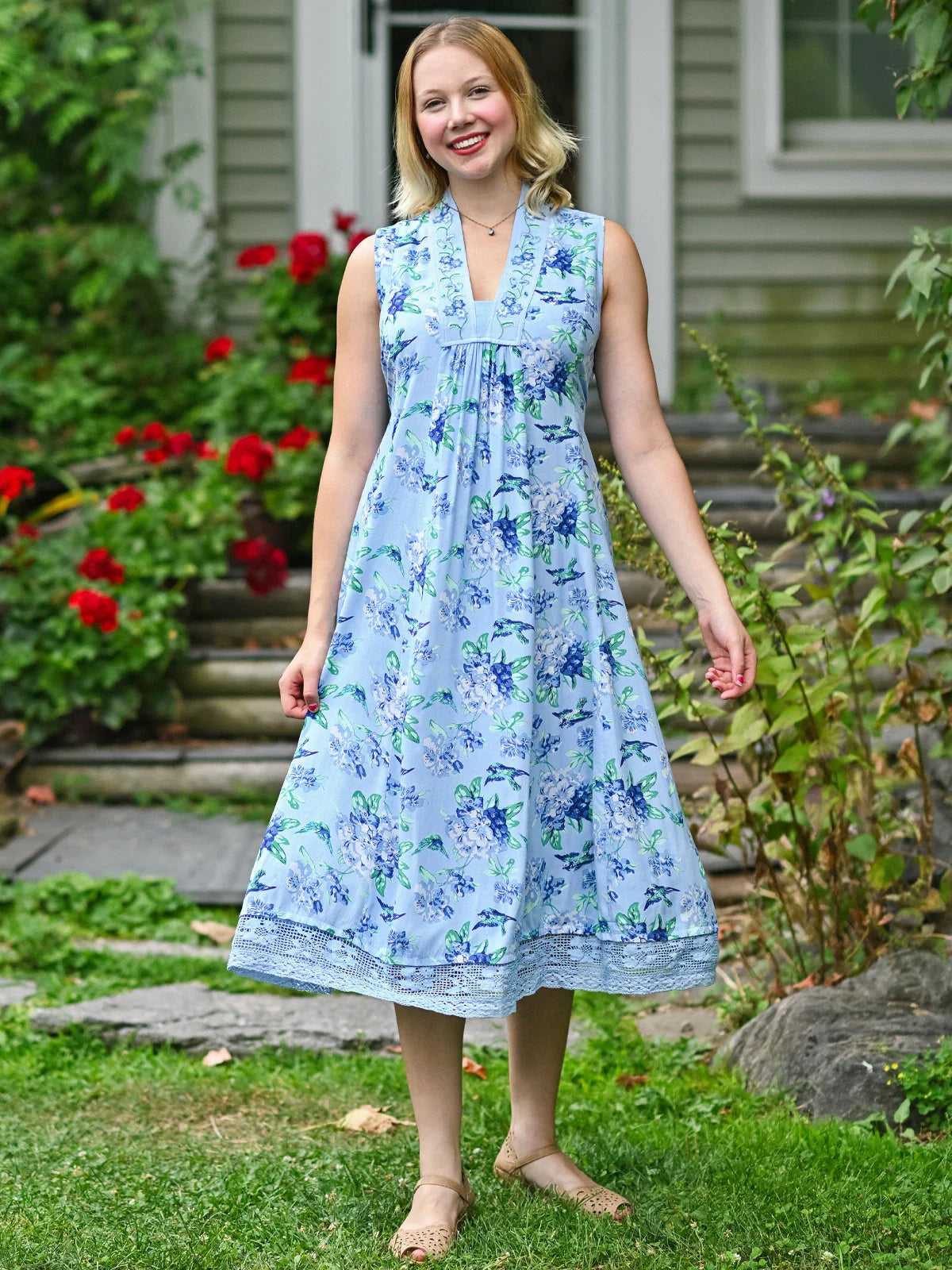 April Cornell Valley of Flowers Sleeveless Dress - Sky Blue