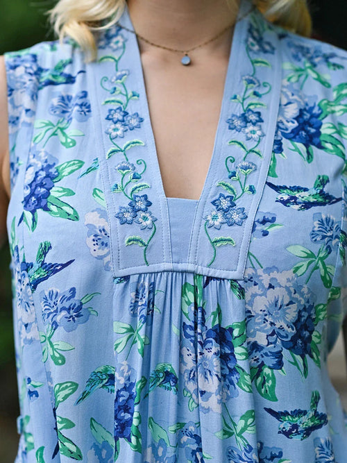 April Cornell Valley of Flowers Sleeveless Dress - Sky Blue