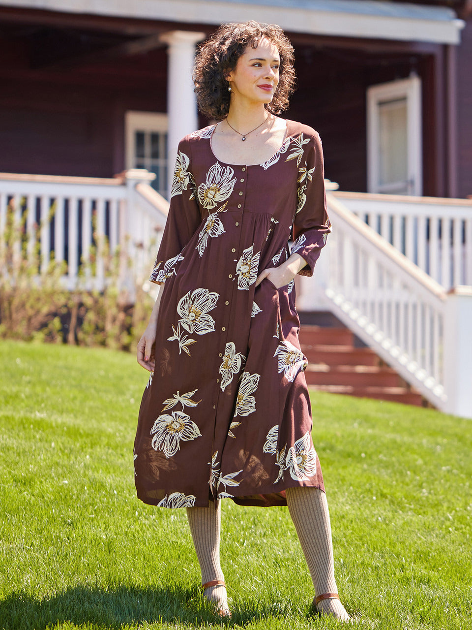 April Cornell Sketch Flower Dress - Brown
