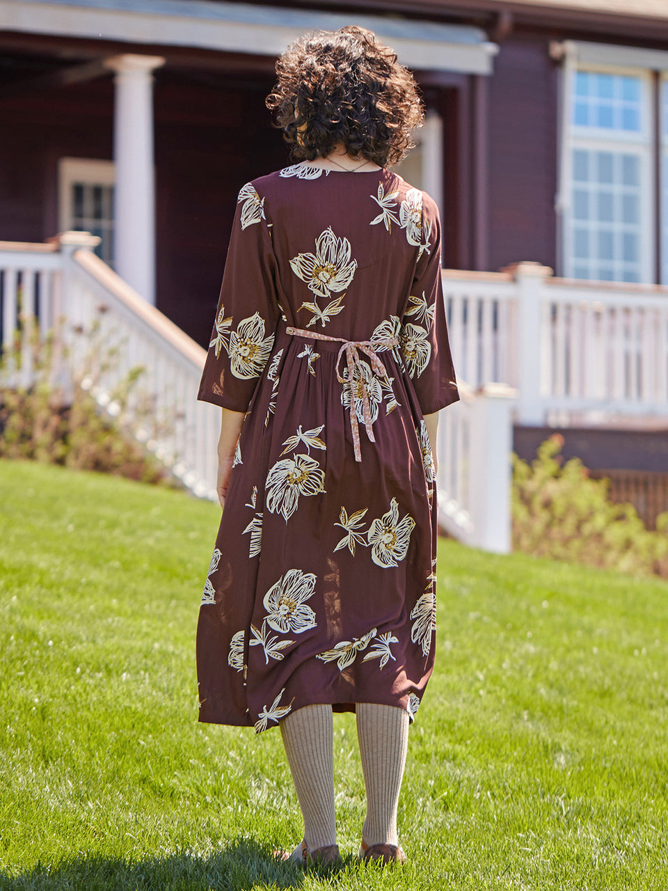 April Cornell Sketch Flower Dress - Brown