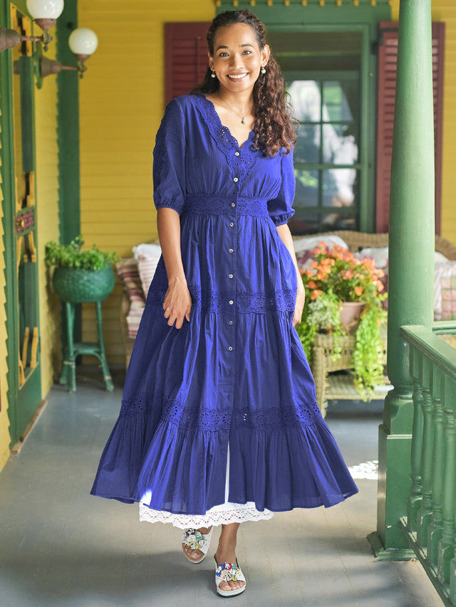 April Cornell Countryside Prairie Dress - Marine Blue